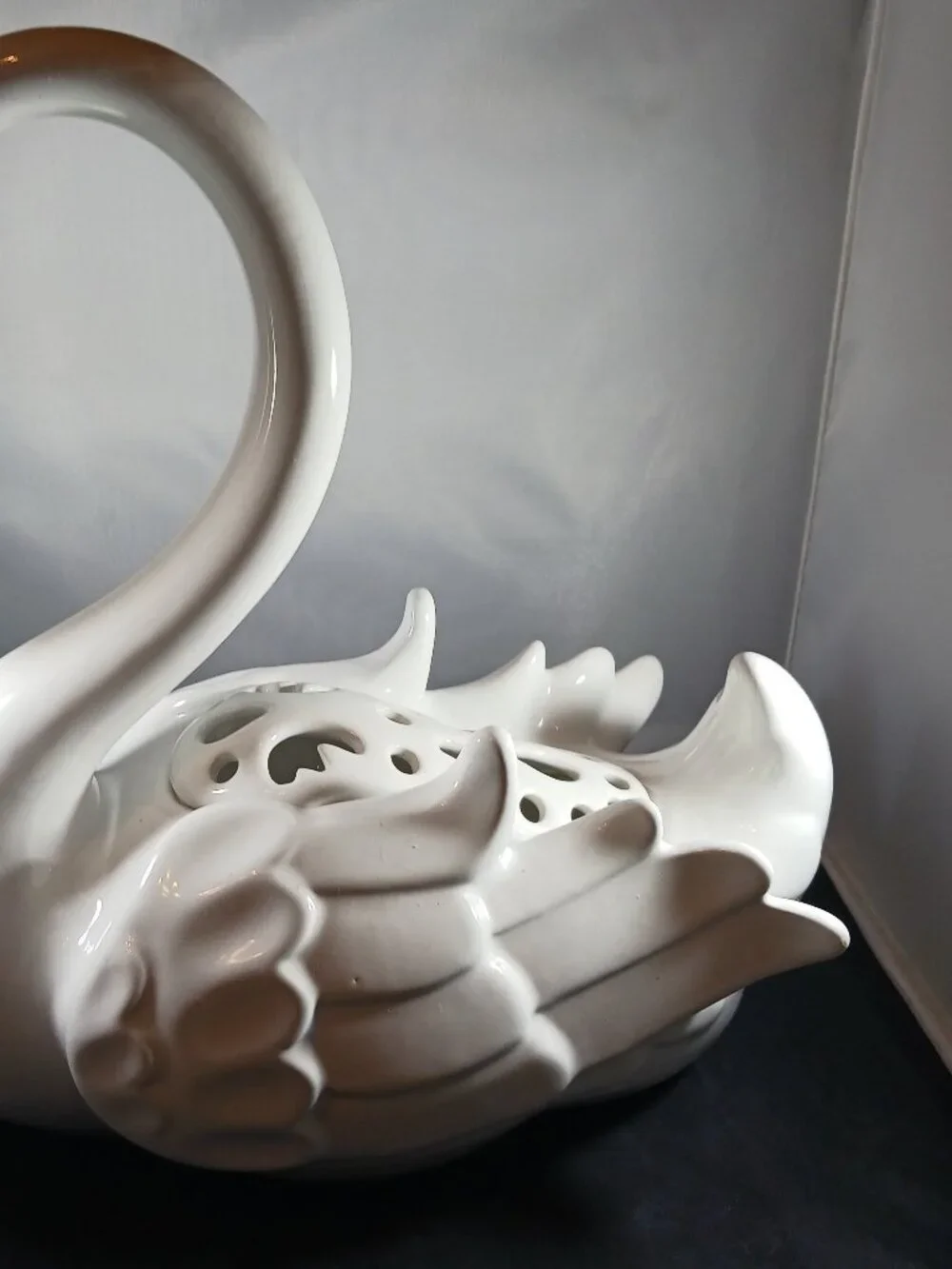Vintage Pottery Swan White Ceramic Cottage Decor Vase 13 Tall